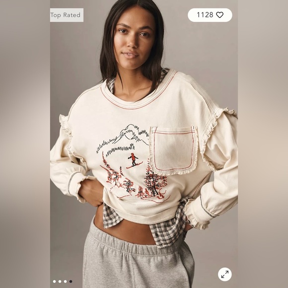 Pilcro/Anthropologie Apres Long Sleeve Ruffled Cotton Tee Size LP. NWT - Picture 4 of 12